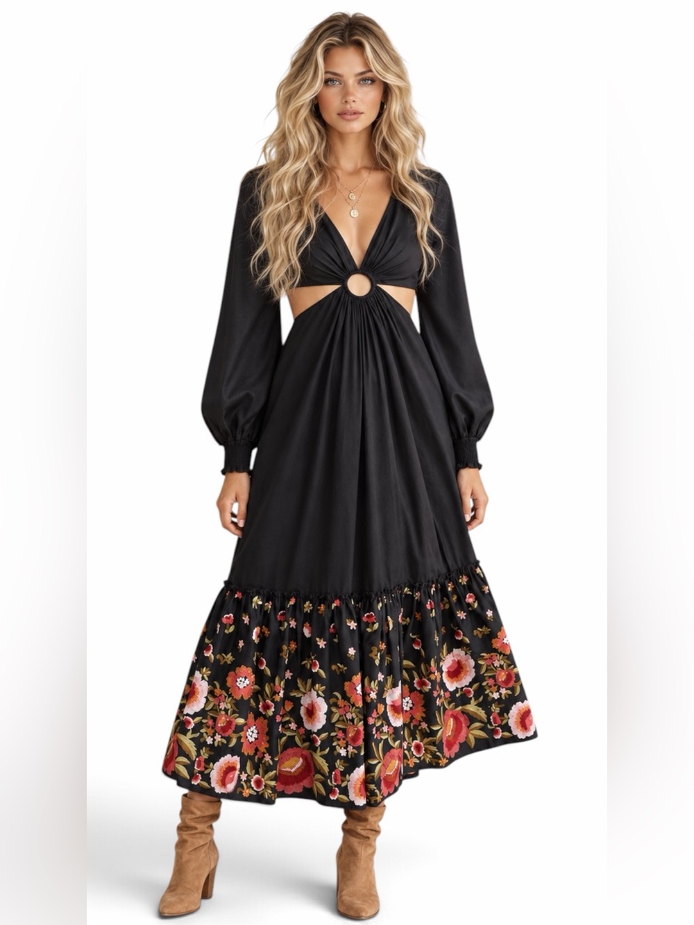 Anthropologie | Geisha Designs – Karolina Cut-Out Embroidered Maxi Dress - Sz 6